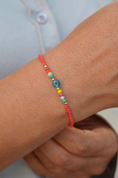 Sacce Scarves&Accessories Red Small Evil Eye Beaded Bracelet