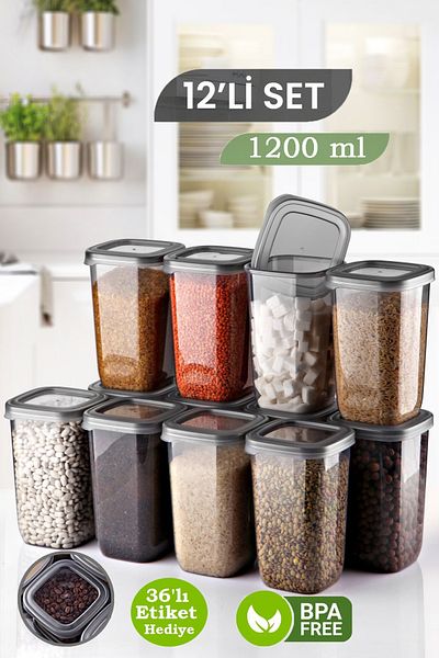 MYBOX 12-Piece Food and Pulses Storage Set - Square Pattern, Leak Proof Cover, 1200 ml Capacity