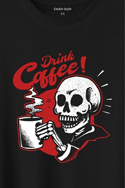 Kendim Seçtim Μπλουζάκι Unisex Μπλουζάκι με στάμπα Drink Coffee Skull Coffee Funny Fun