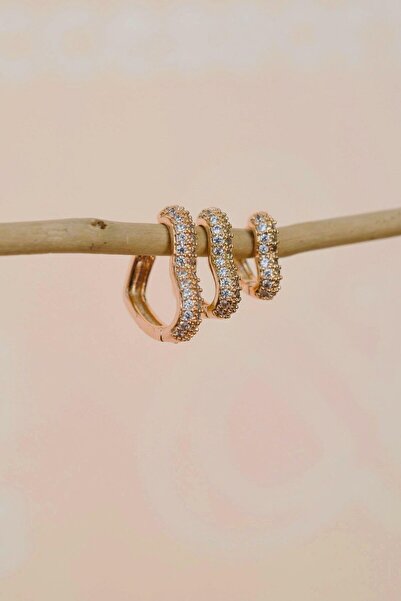 Sacce Scarves&Accessories Kalp Model Taşlı Halka Kalpli Küpe Seti 3 Parça