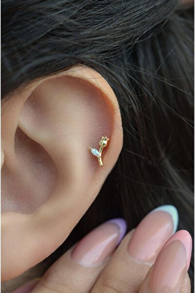 Sacce Scarves&Accessories Gold Tomurcuk Gül Helix Piercing Kıkırdak Lob