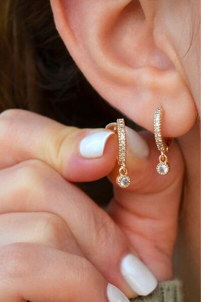 Sacce Scarves&Accessories Küçük Taş Sallantılı Küçük Halka Küpe Taşlı Küçük Taşlı Halka Küpe