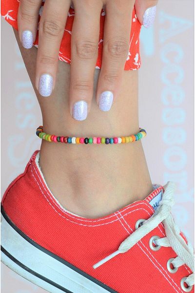Sacce Scarves&Accessories Colorful Mini Wooden Beaded Anklet