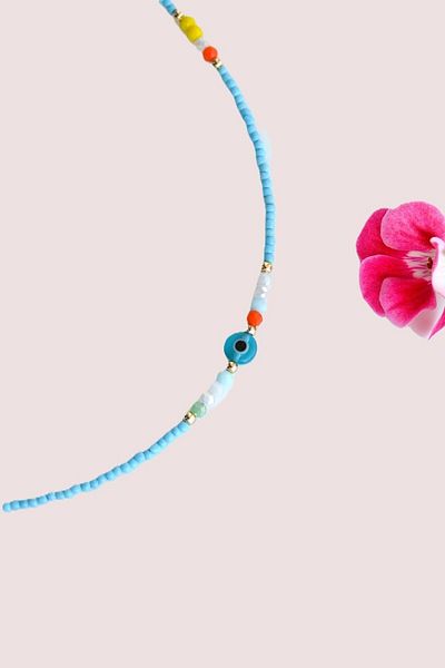 Sacce Scarves&Accessories Small Evil Eye Blue Sand Beaded Anklet