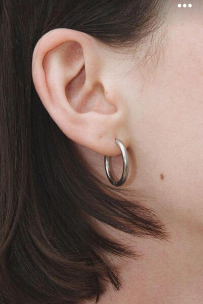 Sacce Scarves&Accessories Gümüş Renkli Düz Çelik Halka Küpe 18 mm