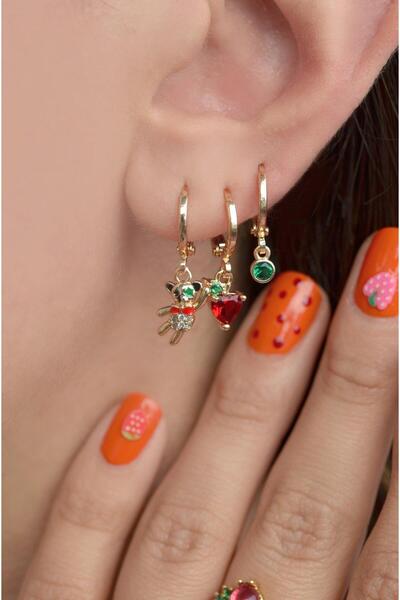 Sacce Scarves&Accessories Renkli Ayıcık 3'lü Küpe Seti