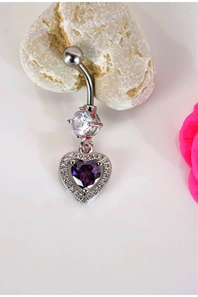 Sacce Scarves&Accessories Kalp Model Mor Taşlı Çelik Göbek Piercing
