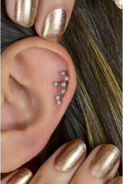Sacce Scarves&Accessories Aslan Burcu Küpe Takımyıldızı Yıldızlı Piercing Helix Gümüş Renk