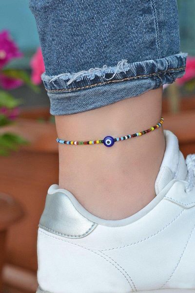 Sacce Scarves&Accessories Colorful Anklet with Small Evil Eye Beads
