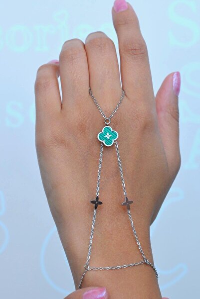 Sacce Scarves&Accessories Yeşil Çiçekli Çelik Şahmeran Gümüş Renkli