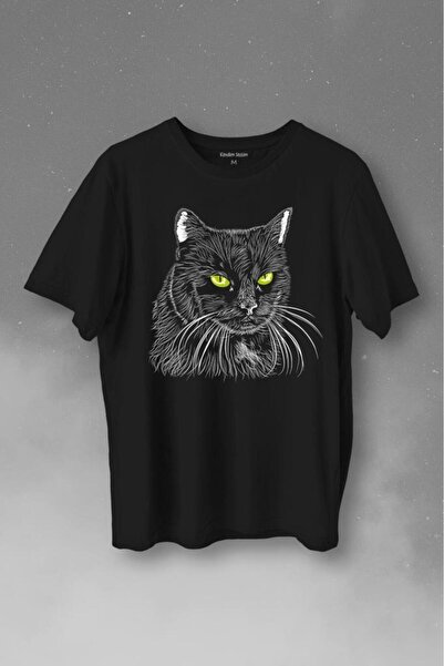 Kendim Seçtim Crna mačka Zelenooka crna mačka crtež Štampano majica unisex T-...