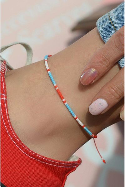 Sacce Scarves&Accessories Turquoise Red Color Miyuki Bead Anklet