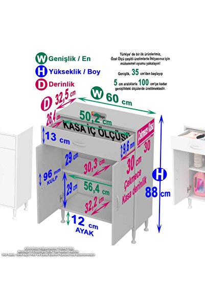 Modilayn Emir 1 Kapaklı 1 Raflı 1 Çekmeceli Mutfak & Banyo Dolabı (60cm)