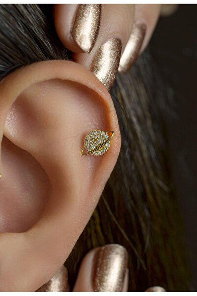 Sacce Scarves&Accessories Çelik Gezegen Piercing Helix Kıkırdak Gold Renk