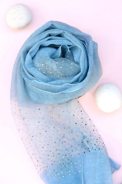 Sacce Scarves&Accessories شال حريري بتفاصيل حجر أزرق فاتح