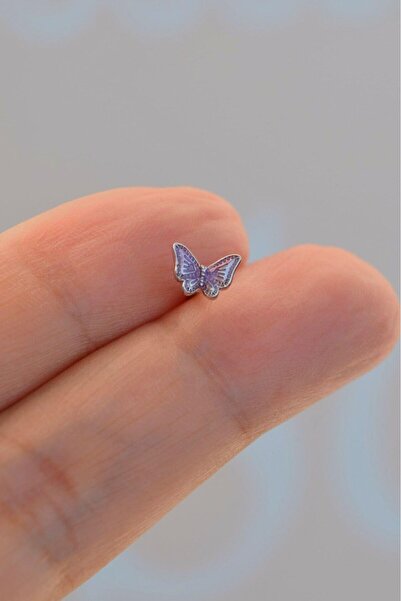 Sacce Scarves&Accessories Gümüş Renk Çelik Mor Kelebek Helix Piercing Kıkırdak Lob