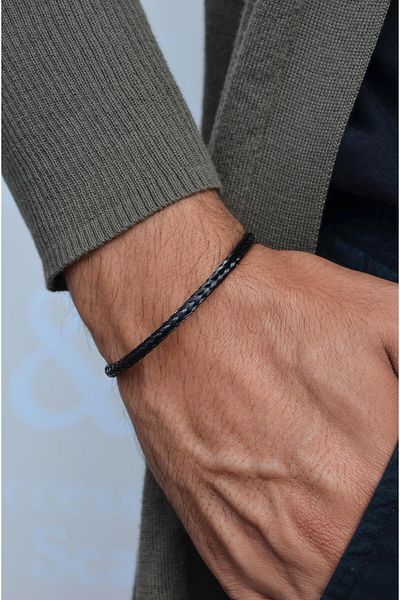 Sacce Scarves&Accessories Unisex Straw Weave Steel Ring Handcuffs & Bracelet