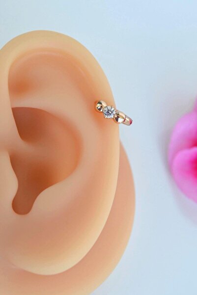 Sacce Scarves&Accessories Tektaşlı Halka Helix Piercing Kıkırdak Lob Küpesi 8 mm