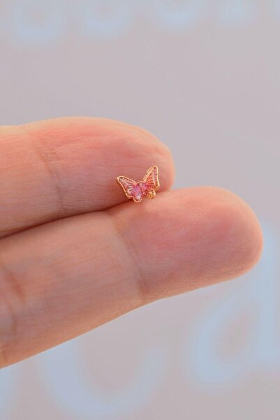 Sacce Scarves&Accessories Gold Çelik Pembe Kelebek Helix Piercing Kıkırdak Lob