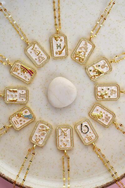 Sacce Scarves&Accessories Terazi Burcu Kolye Çelik Burç Kolye Terazi Gold Renk