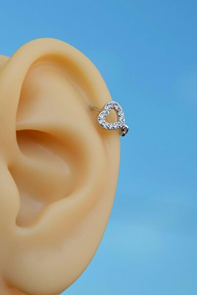 Sacce Scarves&Accessories Gümüş Renkli Kalp Helix Piercing Tragus Kıkırdak Lob