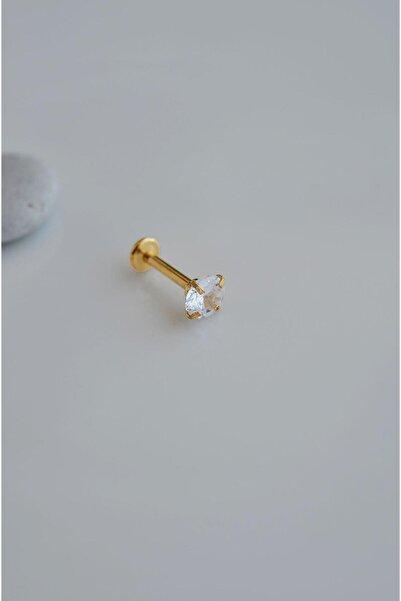 Sacce Scarves&Accessories Arkası Düz Çelik Tektaş Tragus Piercing Helix Lob Kıkırdak