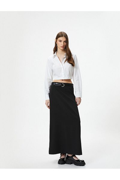 Koton Crop Shirt Long Sleeve Slim Fit Classic Collar Cotton