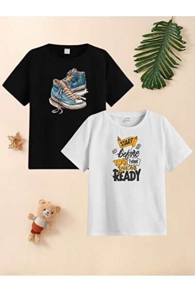 cm buseyiz Παιδικό κοντομάνικο μπλουζάκι Unisex 2 τεμαχίων με μικτή στάμπα