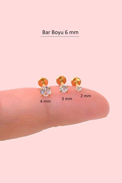 Sacce Scarves&Accessories Tektaşlı 3'lü Set Çelik Piercing Tragus Helix Kıkırdak Lob Burun 6 mm Gold