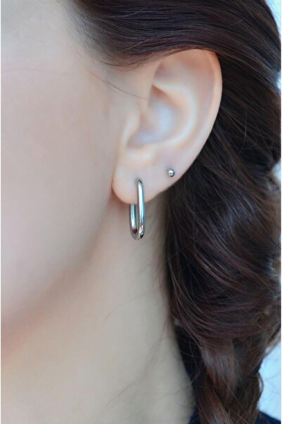 Sacce Scarves&Accessories Çelik Oval Halka Küpe Gümüş Renk