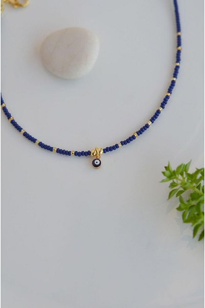 Sacce Scarves&Accessories Navy Blue Evil Eye Beaded Anklet