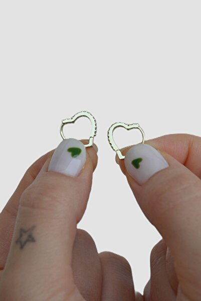 Sacce Scarves&Accessories Küçük Kalp Küpe Taşlı İnce Gold Renk Lob Kıkırdak Helix Uyumlu