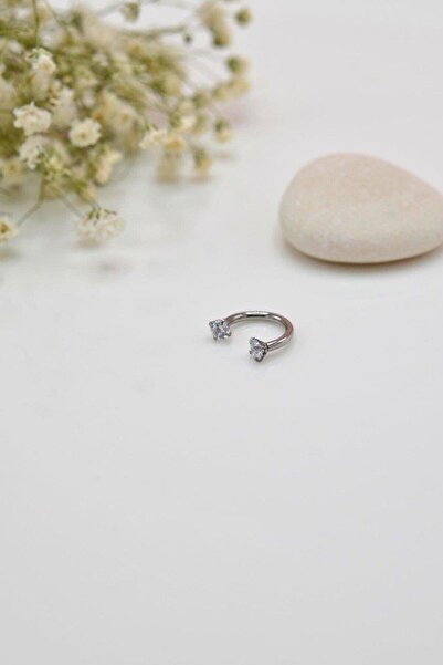 Sacce Scarves&Accessories 8 Mm Gümüş Renk Çelik Taşlı Piercing Tragus Helix K...