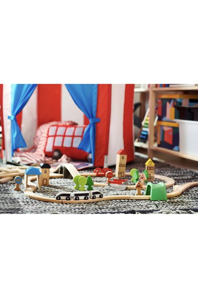 IKEA LILLABO TREN SETİ 45'Lİ ÇOK PARÇALI TREN SETİ AHŞAP TREN