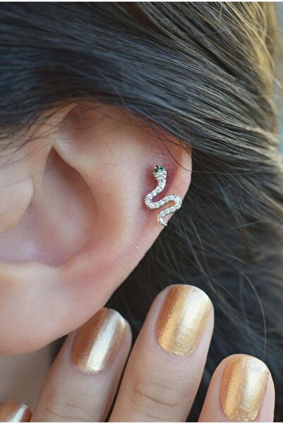 Sacce Scarves&Accessories Yılan Piercing Helix Kıkırdak Gümüş Renk