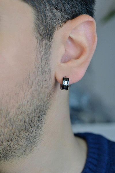 Sacce Scarves&Accessories Men's Two Color Steel Hoop Earrings