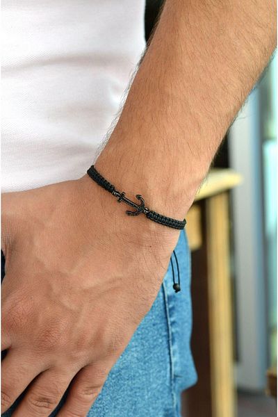 Sacce Scarves&Accessories men's Bracelet - Black Anchor Design