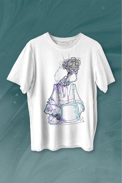 Kendim Seçtim Μπλουζάκι Robot Head Si-fi Sci-fi Printed T-shirt Unisex