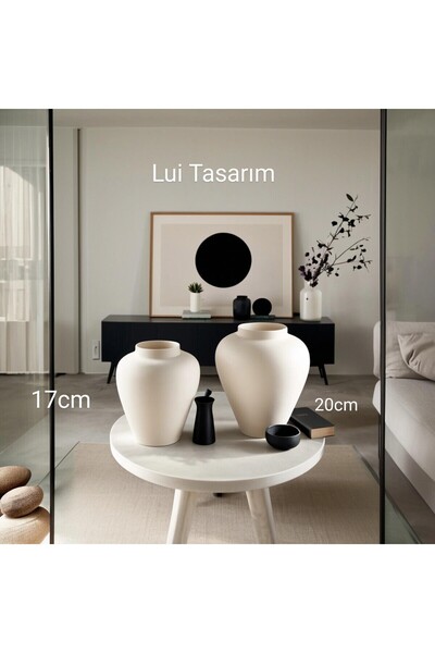 Lui Tasarım Krem Iskandinav Tarzı Krem Rengi Bohem Seramik 20 Cm Küp Vazo Trend