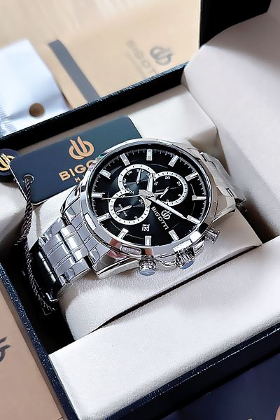 Bigotti Men's Silver Color Steel Band Waterproof Wristwatch 5 Atm + Gift Bracelet Bme2017C2