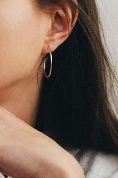 Sacce Scarves&Accessories 26 mm Gri Renk Düz İnce Halka Küpe