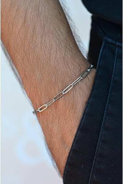 Sacce Scarves&Accessories Men's Thin Paperclip Model - Silver Colored Steel C...