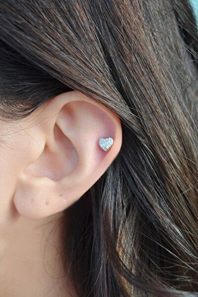 Sacce Scarves&Accessories Zirkon Taşlı Gümüş Renkli Kalpli Helix Kıkırdak Tra...