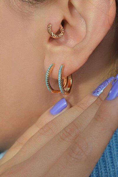 Sacce Scarves&Accessories Firuze Taşlı İnce Halka Küpe