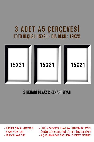 bymat 3 Pieces 15x21 MDF Photo Frame - A5 Frame