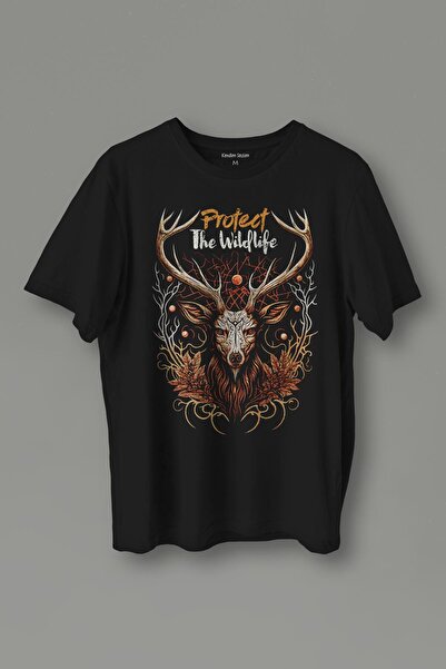 Kendim Seçtim Μπλουζάκι Unisex Μαύρο εμπριμέ - Protect The Wildlife, The Deer...