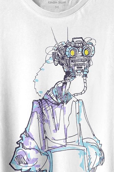 Kendim Seçtim Μπλουζάκι Robot Head Si-fi Sci-fi Printed T-shirt Unisex