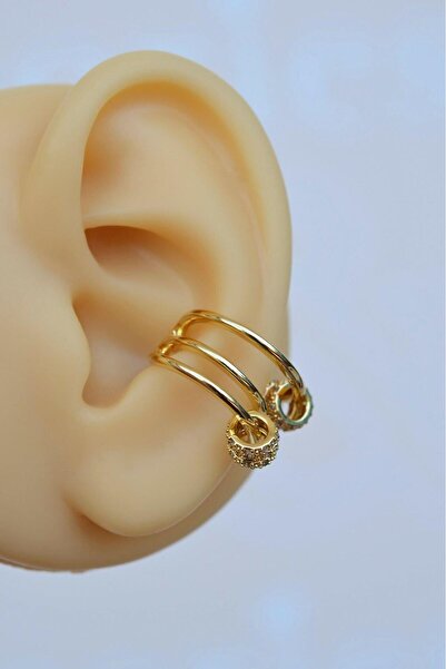 Sacce Scarves&Accessories Zirkon Halka Detaylı Çoklu Earcuff Sıkıştırmalı Kıkırdak Küpesi