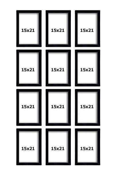 bymat 12 Adet 15x21 Çerçeve - Siyah Çerçeve - Mdf A5 Çerçeve - Çoklu Fotoğraf Çerçeve