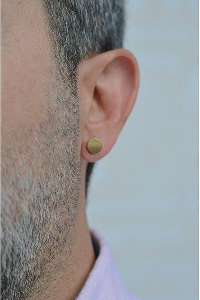 Sacce Scarves&Accessories Men's Screw Circle Model Steel Earring 7 mm Gold Color